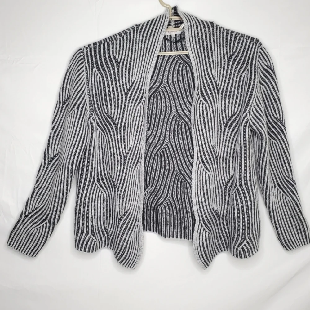 Bartolini Cashmere Wool Blend Cardigan Size L Made in Italy Open Front Sweater - Picture 3 of 12